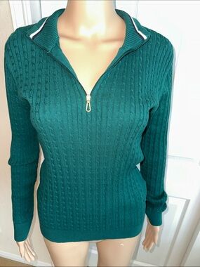 NWT  100% Cotton Nautica Green Cable-Knit Half-Zip Turtleneck Sweater Size XS